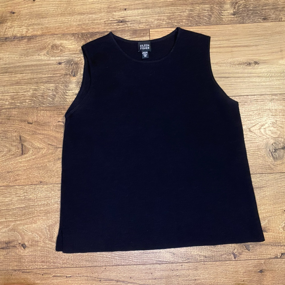 Eileen Fisher Black Tank Top Sleeveless Knit 100% wool Size XS